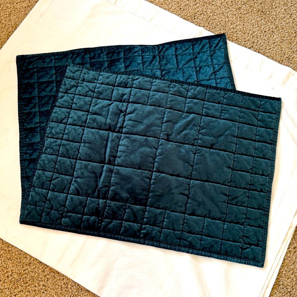 West Elm Quilted Velvet Shams - SET of 2 - peacock blue